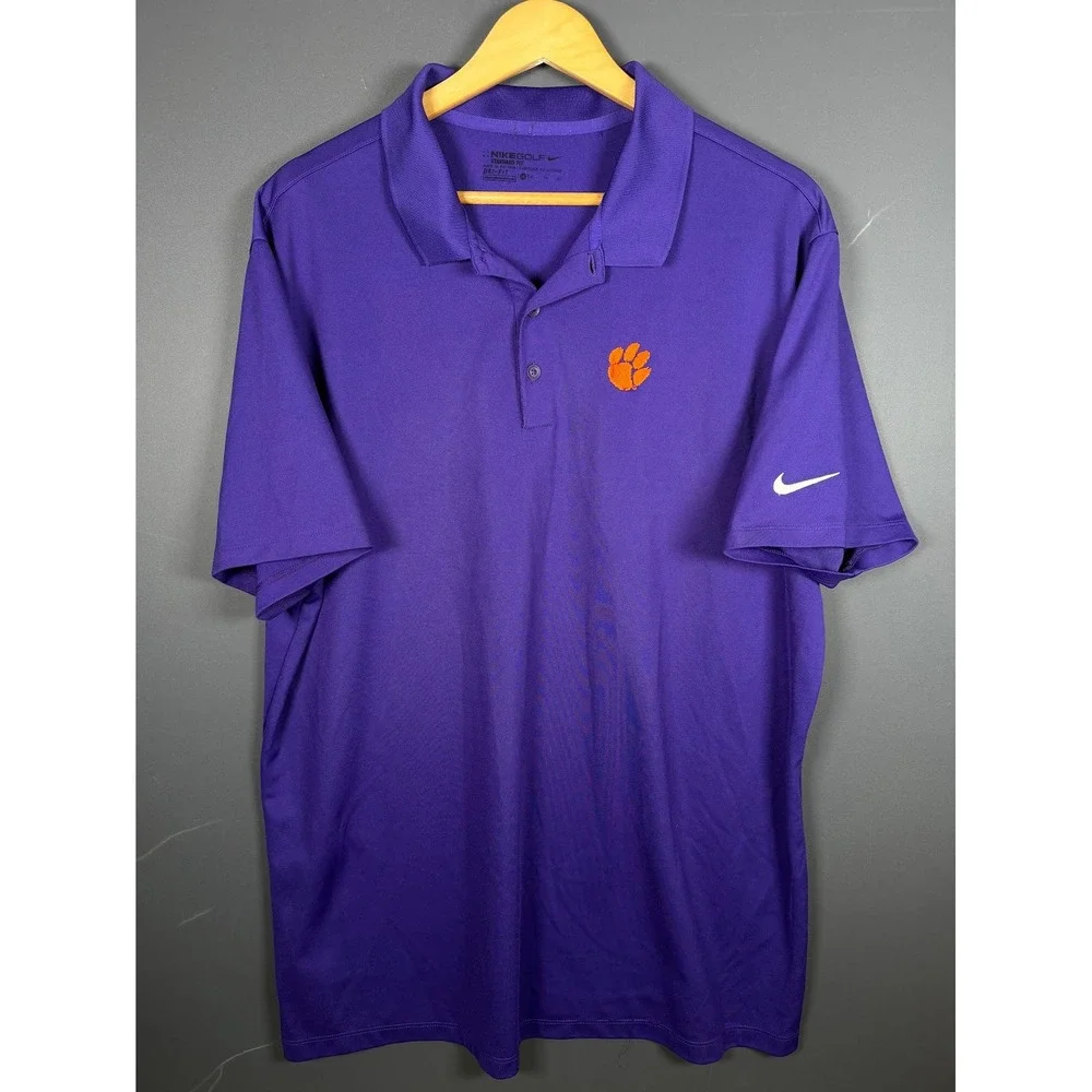 Nike Golf Clemson Tigers Mens XL Purple Dri-FIT Short Sleeve Polo Shirt